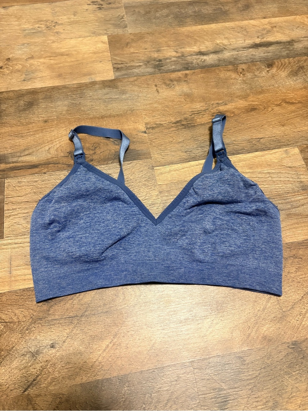 Blue Heather Nursing Bra Size L Wireless Clip Down Adjustable Straps Maternity
